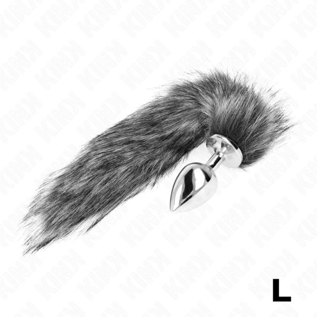 KINK - PLUG ANAL TAMAÑO L 10 X 4 CM CON COLA DE PLÁSTICO 40 CM GRIS