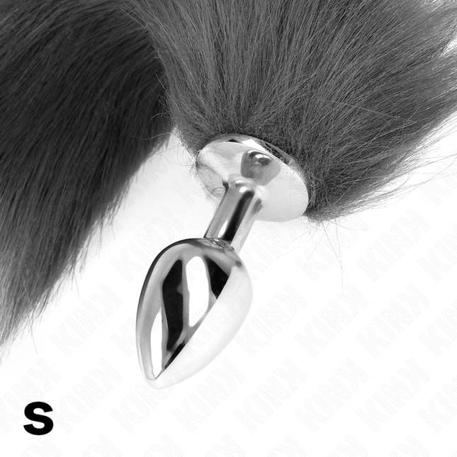 KINK - PLUG ANAL TAMAÑO S 7 X 3 CM CON COLA DE PLÁSTICO 40 CM GRIS Y BLANCO