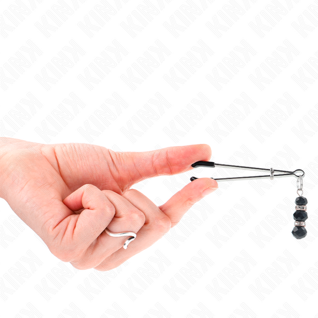 KINK - PINZAS PARA PEZONES FINAS DORADAS CON 3 PERLAS DE VIDRIO NEGRAS DE 7 CM
