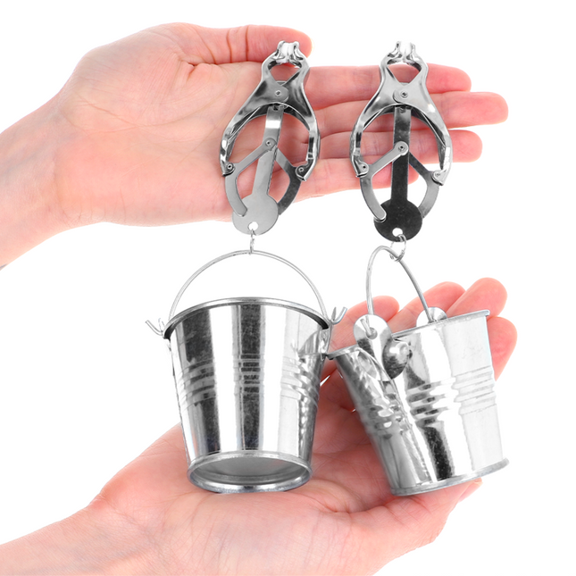 KINK - JAPANESE CLOVER NIPPLE CLAMPS WITH BUCKET SILVER