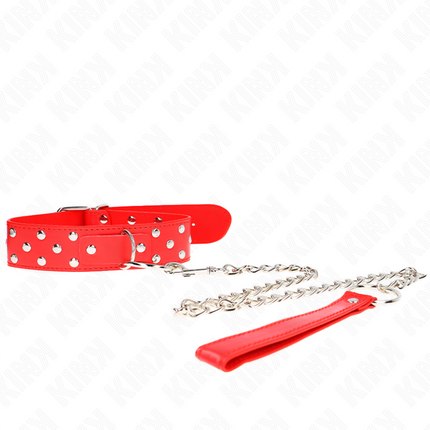 KINK - COLLAR DE BANDA CON REMACHE DE ANILLO Y CINTURÓN 65 CM ROJO AJUSTABLE 36-50 CM X 3.8 CM