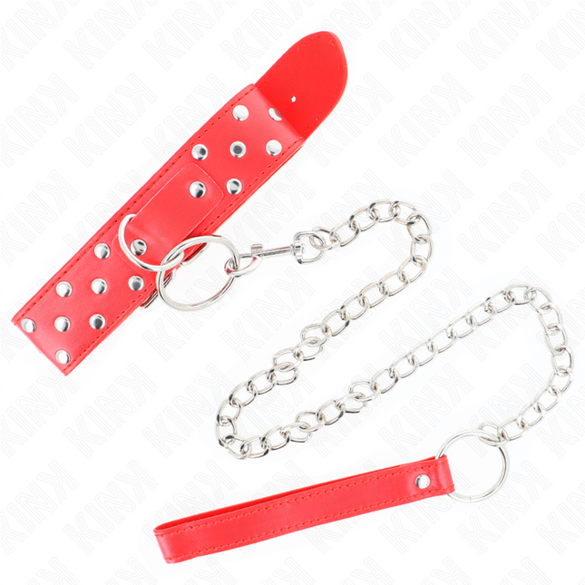 KINK - COLLAR DE BANDA CON REMACHE DE ANILLO Y CINTURÓN 65 CM ROJO AJUSTABLE 36-50 CM X 3.8 CM