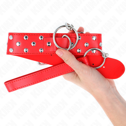 KINK - COLLAR DE BANDA CON REMACHE DE ANILLO Y CINTURÓN 65 CM ROJO AJUSTABLE 36-50 CM X 3.8 CM