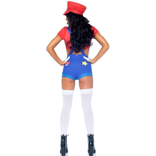 Leg Avenue Sexy Mario Bros Kostüm – Rot/Blau mit Crop Top & Shorts - S