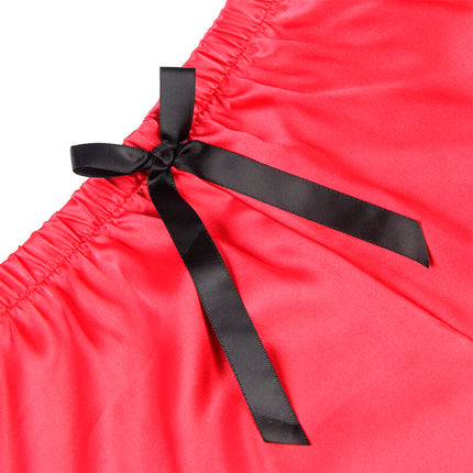 SUBBLIME - 953966 LÄSSIGE SEIDE NACHTHEMD + SPITZENHOSE SCHWARZ/ROT L/XL