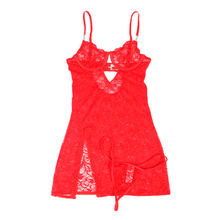 SUBBLIME - 954215 LACE BABY DOLL WITH ADJUSTABLE STRAPS RED L/XL