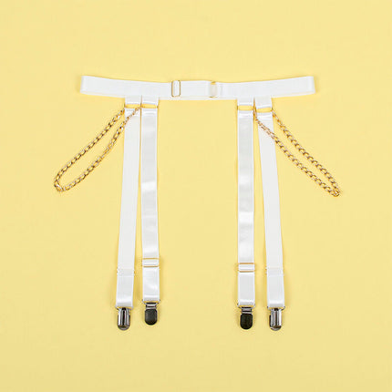 SUBBLIME - 954284 KÖRPER MIT KETTEN + STRUMPFGÜRTEL WEISS S/M