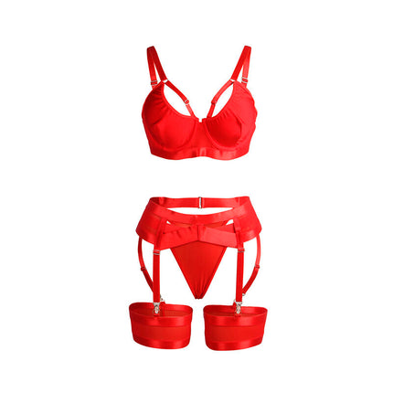 SUBBLIME - 955267 ROTER BONDAGE-BH MIT STRUMPFBAND-SET L/XL