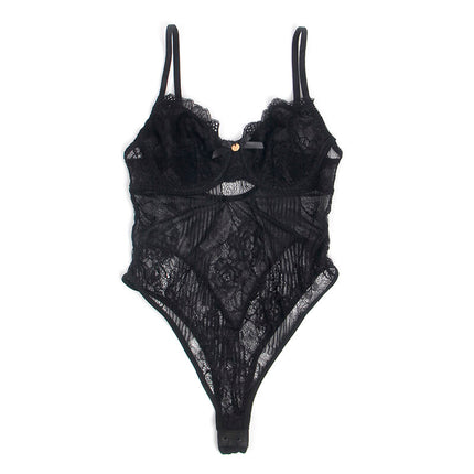 SUBBLIME - 955618 LACE BODYSUIT WITH BOTTOM CLOSURE BLACK S/M