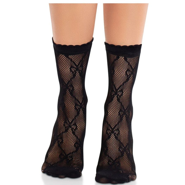 LEG AVENUE – BLACK LACE SOCKS WITH BOW