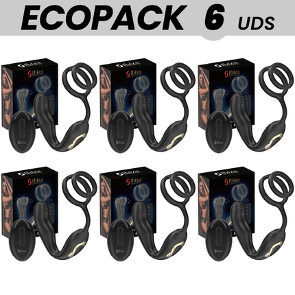 ECOPACKS 6 EINHEITEN - IBIZA WIGGLE FERNGESTEUERTER ROTIERENDER ANALSTECKER MIT DAMMVIBRATION UND PENISVERGRÖSSERUNGSRINGEN