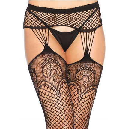 LEG AVENUE - FISHNET STOCKINGS WITH GARTERLINES