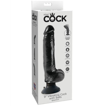 KING COCK - VIBRIERENDER DILDO MIT HODEN - 23 CM SCHWARZ