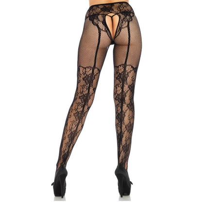 LEG AVENUE - MEDIAS CON DISEÑO DE FLORES Y ESPALDA CRUZADA TALLA ÚNICA