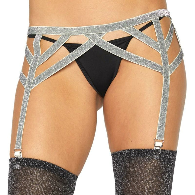 LEG AVENUE - ELASTIC GARTER BELT IN SILVER LUREX, ONE SIZE