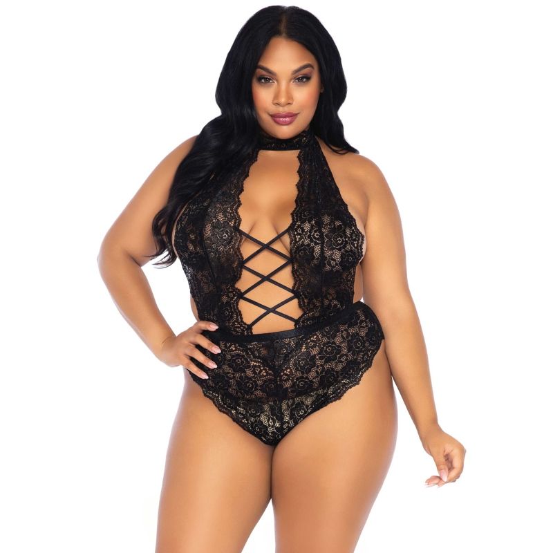LEG AVENUE - TEDDY WITHOUT SWEAT WITH FLORAL LACE, OVERSIZE