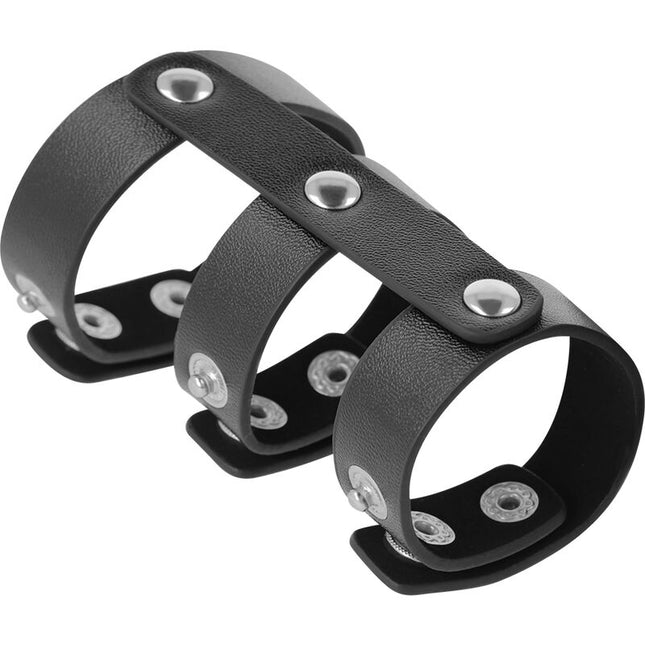 DARKNESS - ADJUSTABLE DOUBLE LEATHER PENIS AND TESTICLE RING