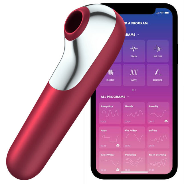 SATISFYER - VIBRADOR DUAL LOVE Y VENTOSA CON AIRE PULSADO ROJO