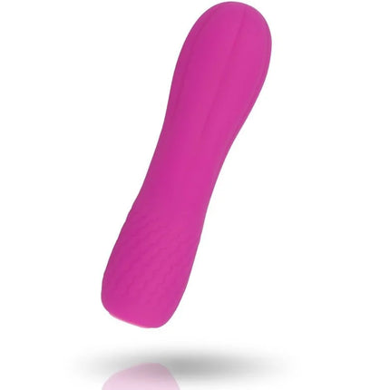 Ein schlanker, lebhafter pinker silikon-vibrationsspielzeug mit glattem, ergonomischem design namens inspire essential - ellie purple