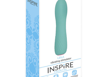 Tealfarbener, elegant geschwungener leila vibrator stimulator von inspire essential im modell leila turquoise