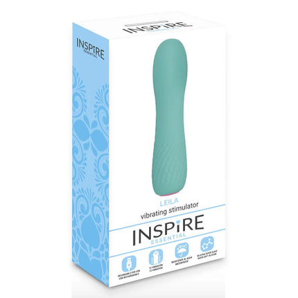 Tealfarbener, elegant geschwungener leila vibrator stimulator von inspire essential im modell leila turquoise