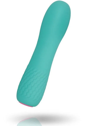 Teal silikon vibrator mit strukturierter griff und pinkem akzent am boden aus der inspire essential leila turquoise serie
