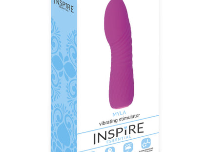 Lila silikon vibrierender stimulator im inspire essential myla verpackung