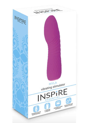 Lila silikon vibrierender stimulator im inspire essential myla verpackung