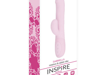 Rosa silikon vibrator in Hasenform in der inspire sense Verpackung für das Produkt inspire sense - gabriella pink