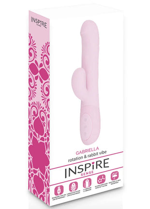 Rosa silikon vibrator in Hasenform in der inspire sense Verpackung für das Produkt inspire sense - gabriella pink