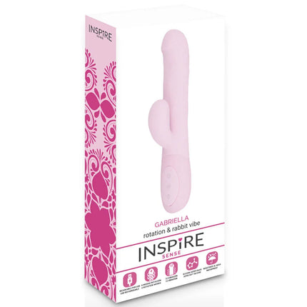 Rosa silikon vibrator in Hasenform in der inspire sense Verpackung für das Produkt inspire sense - gabriella pink