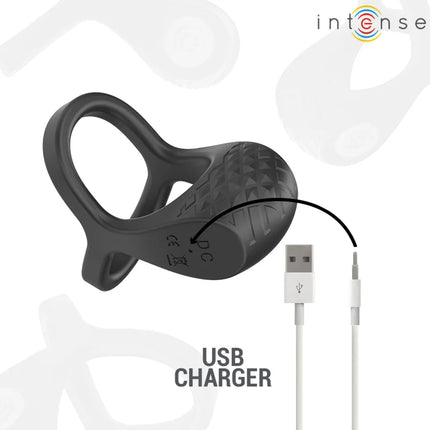 INTENSE - ALEX VIBRATOR DOPPEL-PENISRING 10 VIBRATIONEN SCHWARZ - Penisring mit Vibration