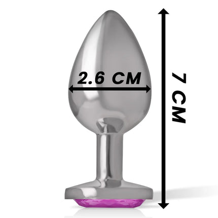 Silberplattierter aluminium-metall-analstecker mit lebendigem lila kristallbasis rosa herz größe s 7 cm hoch 2,6 cm breit