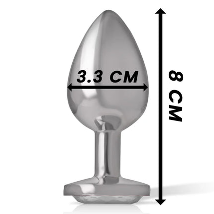 Silberner aluminium metall analstecker mit tropfenförmigem kopf und flachem fuß 8 cm hoch weiße herzgröße m