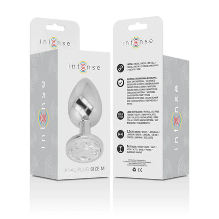 INTENSE - ALUMINIUM-METALL-ANALSPLUG MIT SILBERNEM KRISTALL GRÖSSE M - Analplug