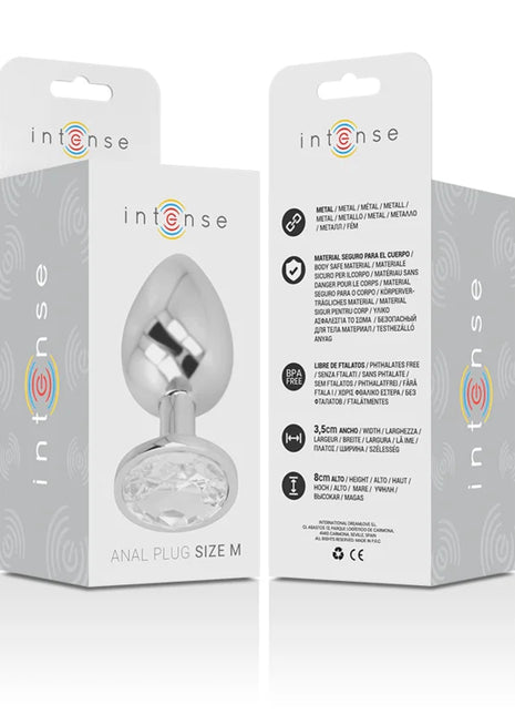 INTENSE - ALUMINIUM-METALL-ANALSPLUG MIT SILBERNEM KRISTALL GRÖSSE M - Analplug