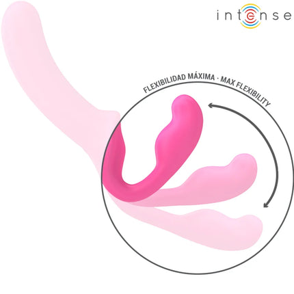 Pink silikon doppellib vibrator 20 cm mit flexiblem gebogenem design und mehrfach texturierten oberflächen rosa fernbedienung