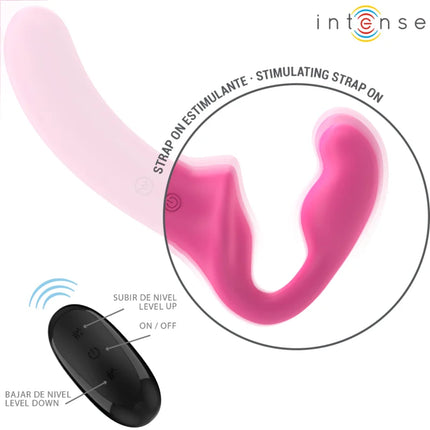 Rosa silikon strap-on doppelvibrator intense amy 20 cm mit passender schwarzer fernbedienung