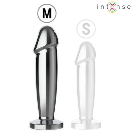 Intense anal plug metall dildo m mit fernbedienung in silber mit glatter polierter oberfläche und abgerundetem grund