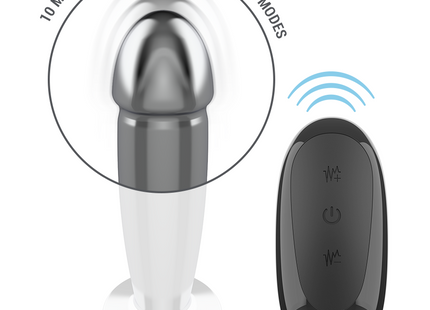 Intense anal plug mit 10 vibrationsmodi aus metall in silber und weiß mit fernbedienung