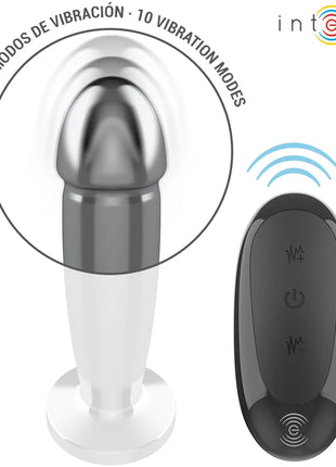 Intense anal plug mit 10 vibrationsmodi aus metall in silber und weiß mit fernbedienung