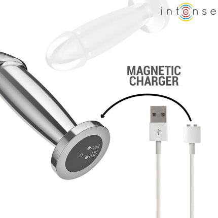 Intense anal plug metall dildo mit fernbedienung und silbernem magnetischem ladekabel