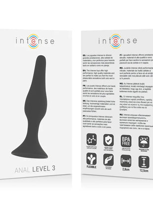 Intense anal stufe 3 schwarzer glatter und schlanker analspielzeug mit konischem design und 12,5 cm länge