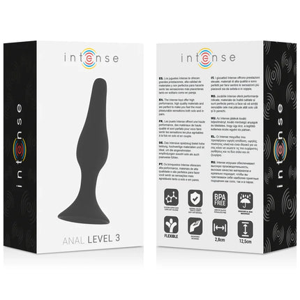 Intense anal stufe 3 schwarzer glatter und schlanker analspielzeug mit konischem design und 12,5 cm länge