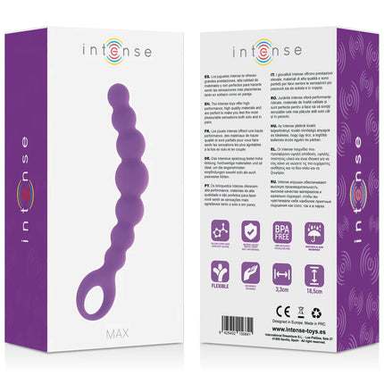 Lila silikon analperlen mit gebogenem, segmentiertem design und integriertem ring am grund von intense