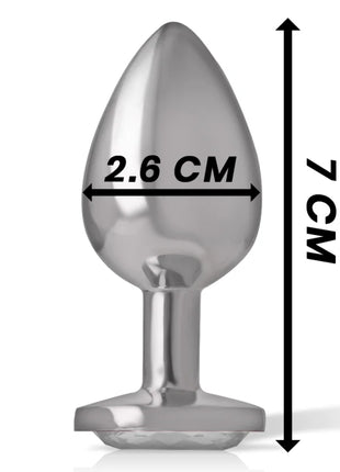 Intense analplug aus aluminium metall mit silbernem kristall schmaler kopf und flachem boden 7 cm hoch
