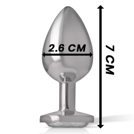 Intense analplug aus aluminium metall mit silbernem kristall schmaler kopf und flachem boden 7 cm hoch