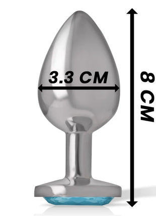 Intense analplug aus aluminium mit blauem glasboden silberplattiert 8 cm hoch 3 3 cm breit
