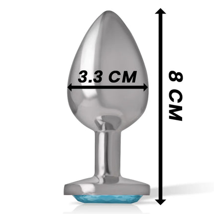 Intense analplug aus aluminium mit blauem glasboden silberplattiert 8 cm hoch 3 3 cm breit