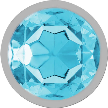 Runder blaue kristallstein strassstein in silberfarbenem aluminium analplug größe l